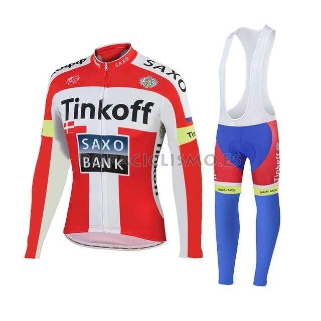 2018 Maillot Tinkoff Saxo Bank Tirantes Mangas Largas Rojo Blanc